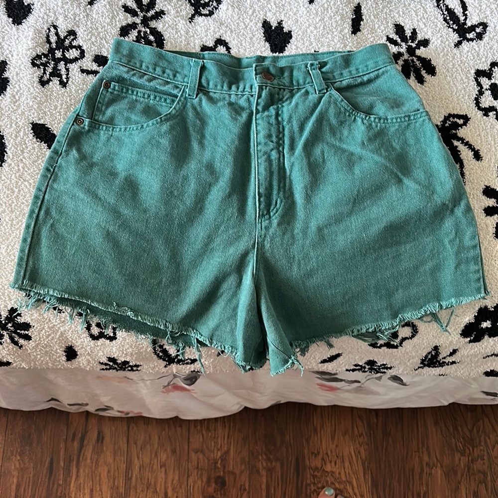High waisted Green Denim shorts